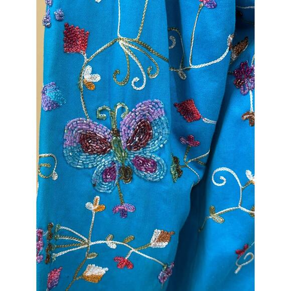 Quacker Factory blue embroidered/sequined denim Jacket, whimsical, statement - Picture 5 of 7